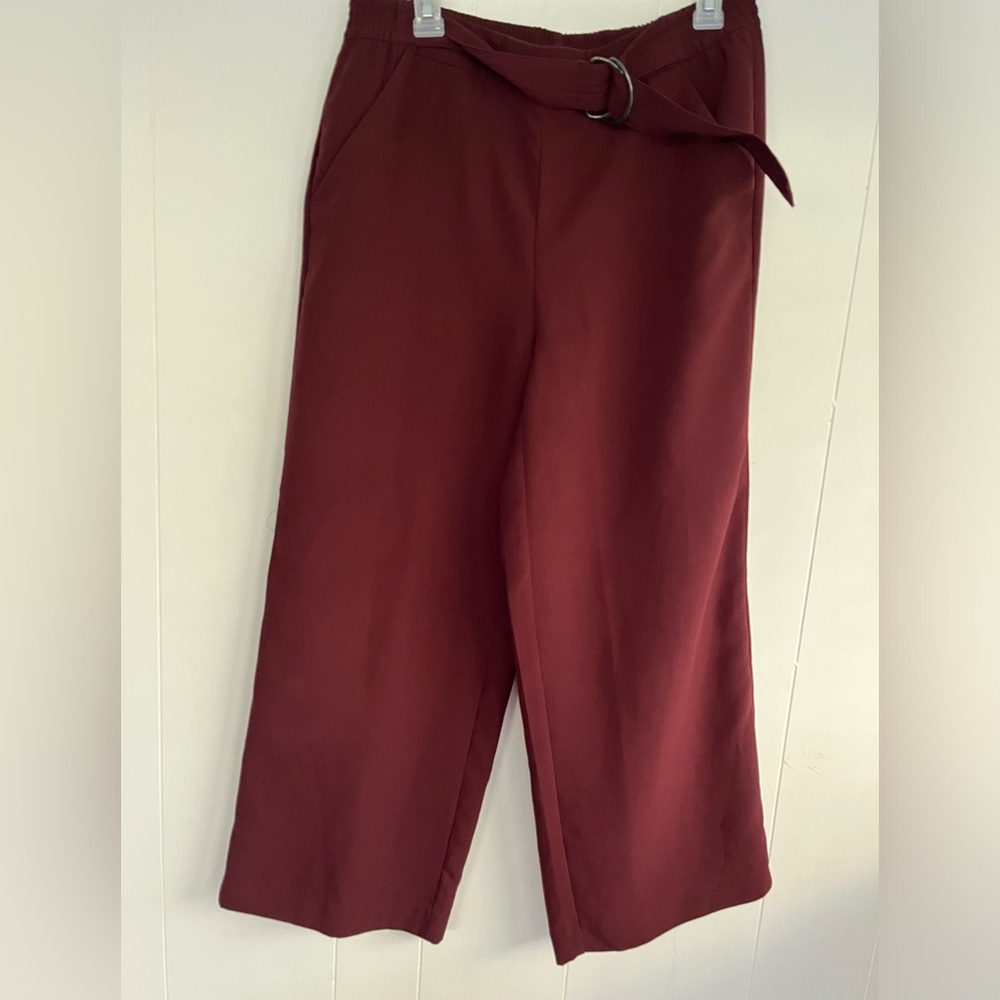 Ann Taylor Factory Burgundy Dress Pants Slacks Belt Wide Leg Size 8 - Picture 4 of 11